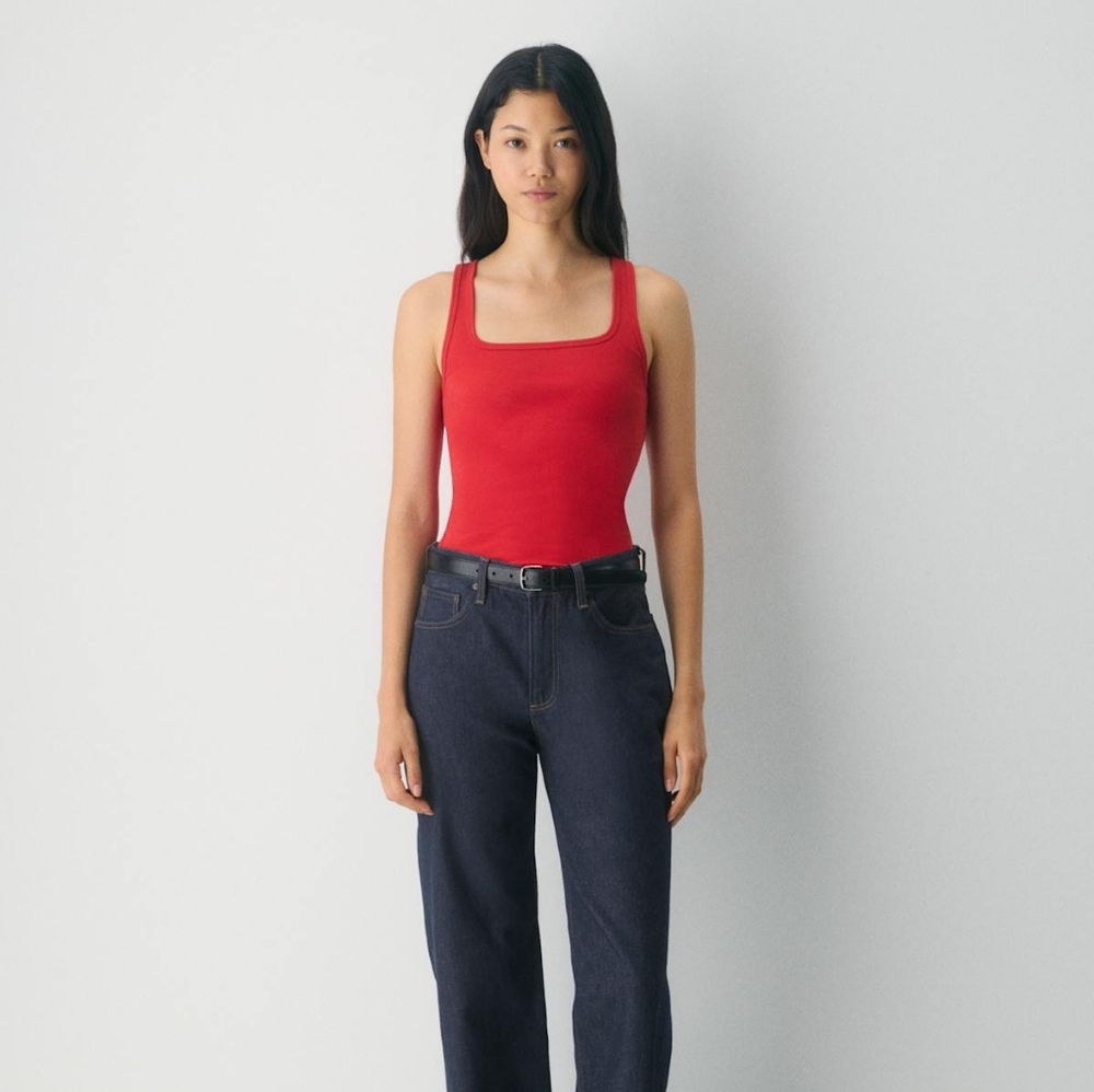 Everyday Bluenotes Square Neck Raw Hem Size Medium Red Tank Top